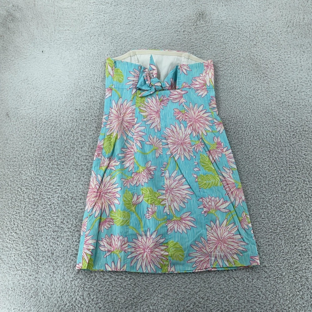 Lilly Pulitzer Strapless Dress Womens 2 Blue Pink‎ Floral Bow Back Sundress Mini - Picture 4 of 10